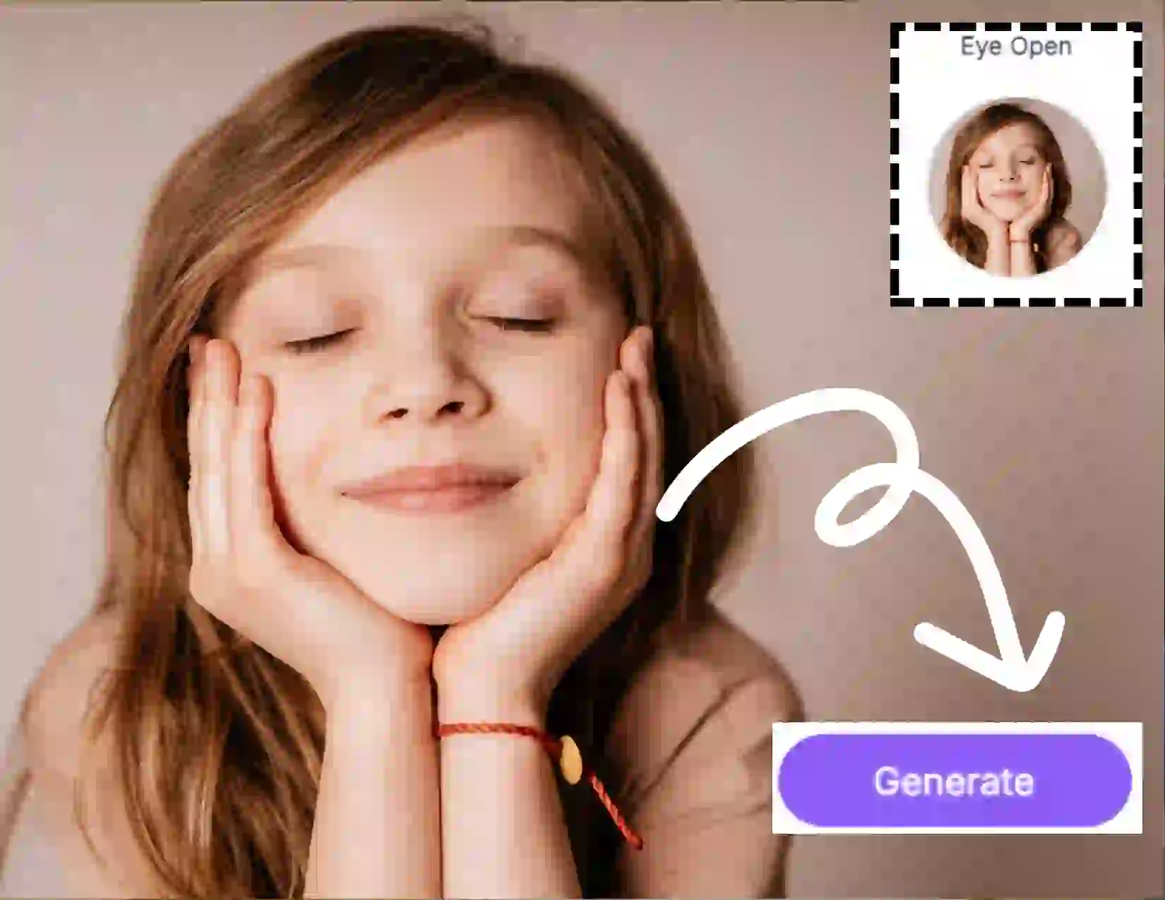 Dette er åbne øjne i foto trin 2.. AI -værktøjet registrerer automatisk ansigtet på billedet. Klik på knappen