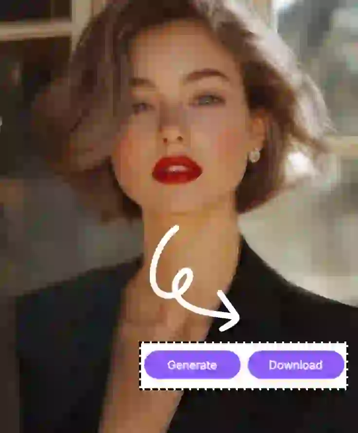 This is step 3 of ai hairstyle changer tutorial. The woman's originally elegant golden long curls have been transformed into a chic bob cut. The AI Hairstyle Changer gives her a completely different style. You can click the download button.