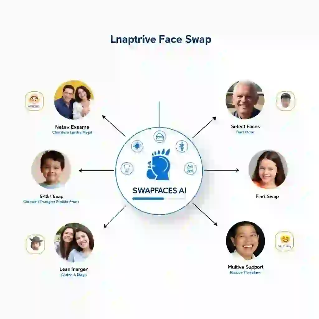 Multiple Faces Swap transforming ordinary family photos into fun by swapping their face, showing the tool is ease to use and online nature.