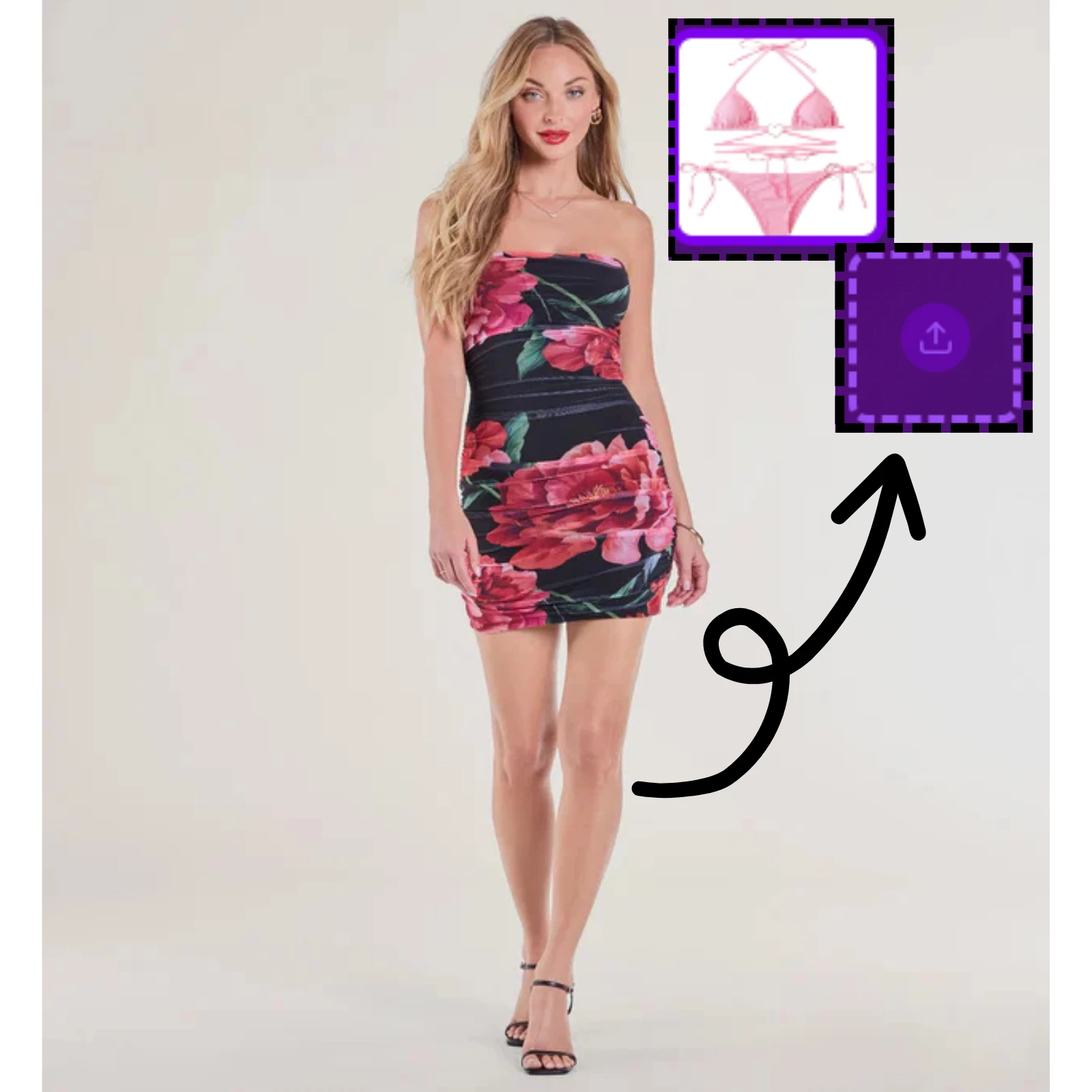 Add the pink bikini photo you want to change into, or select your favorite outfit from the clothing section in the AI clothes changer.
